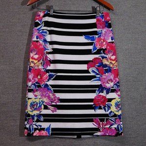ANTONIO MELANI Skirt == Size EIGHT == Colorful Floral And Black / White Stripe